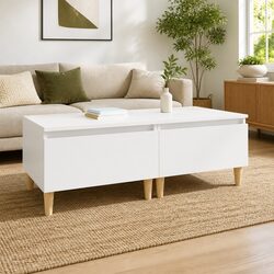 End Table 2 pcs White Engineered Wood Side Tables with Drawer Storage Accent