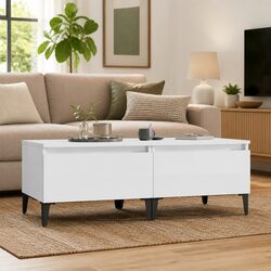 Side Tables Set of 2 High Gloss White End Tables with Drawer Storage 50x46x35cm