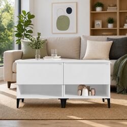 End Tables 2 pcs White Engineered Wood Side Table with Storage Drawer