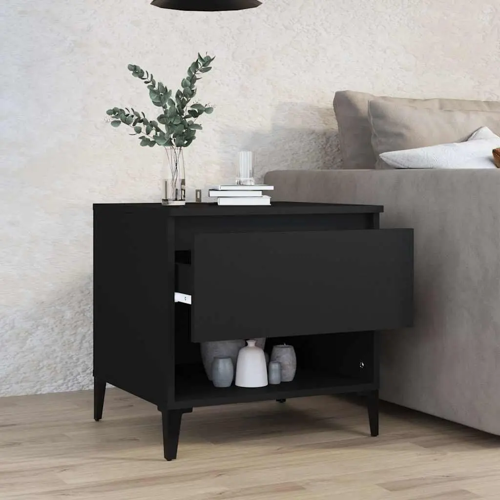Side Table Engineered Wood with Drawer Storage Black Industrial Style