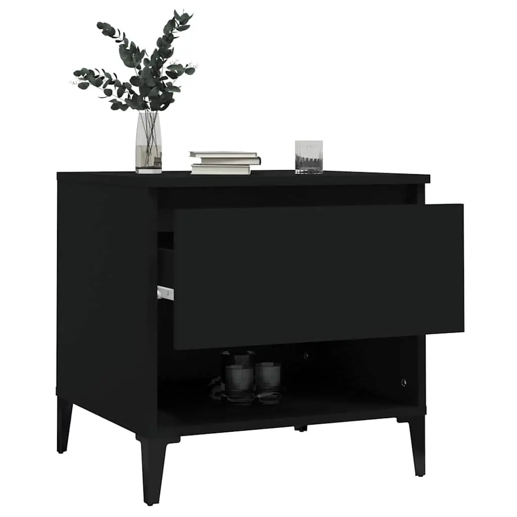 Side Table Engineered Wood with Drawer Storage Black Industrial Style