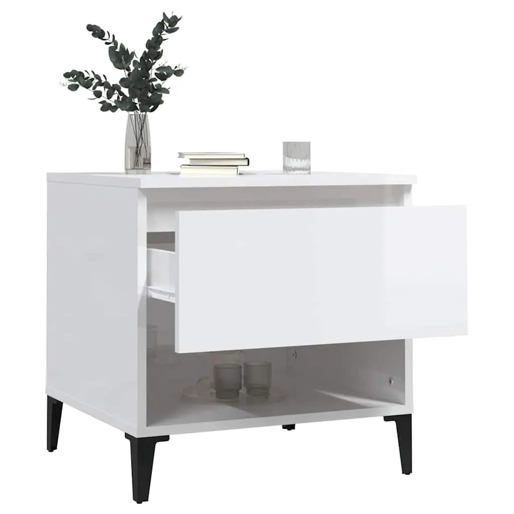 End Tables 2 Pieces White High Gloss Storage Drawer Compartment
