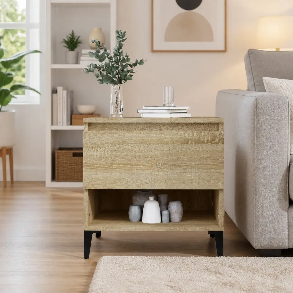 End Table Side Table with Storage Drawer Brown Engineered Wood