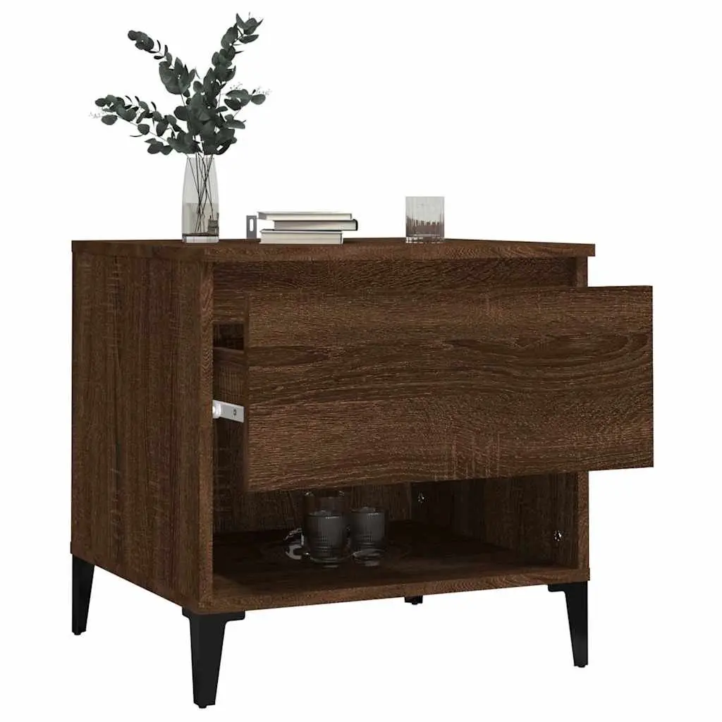 End Tables Brown Oak Engineered Wood 2 Piece Side Tables with Drawer Storage