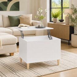 Lift-Top Coffee Table White 60x44.5x45 cm Engineered Wood Storage Compartment