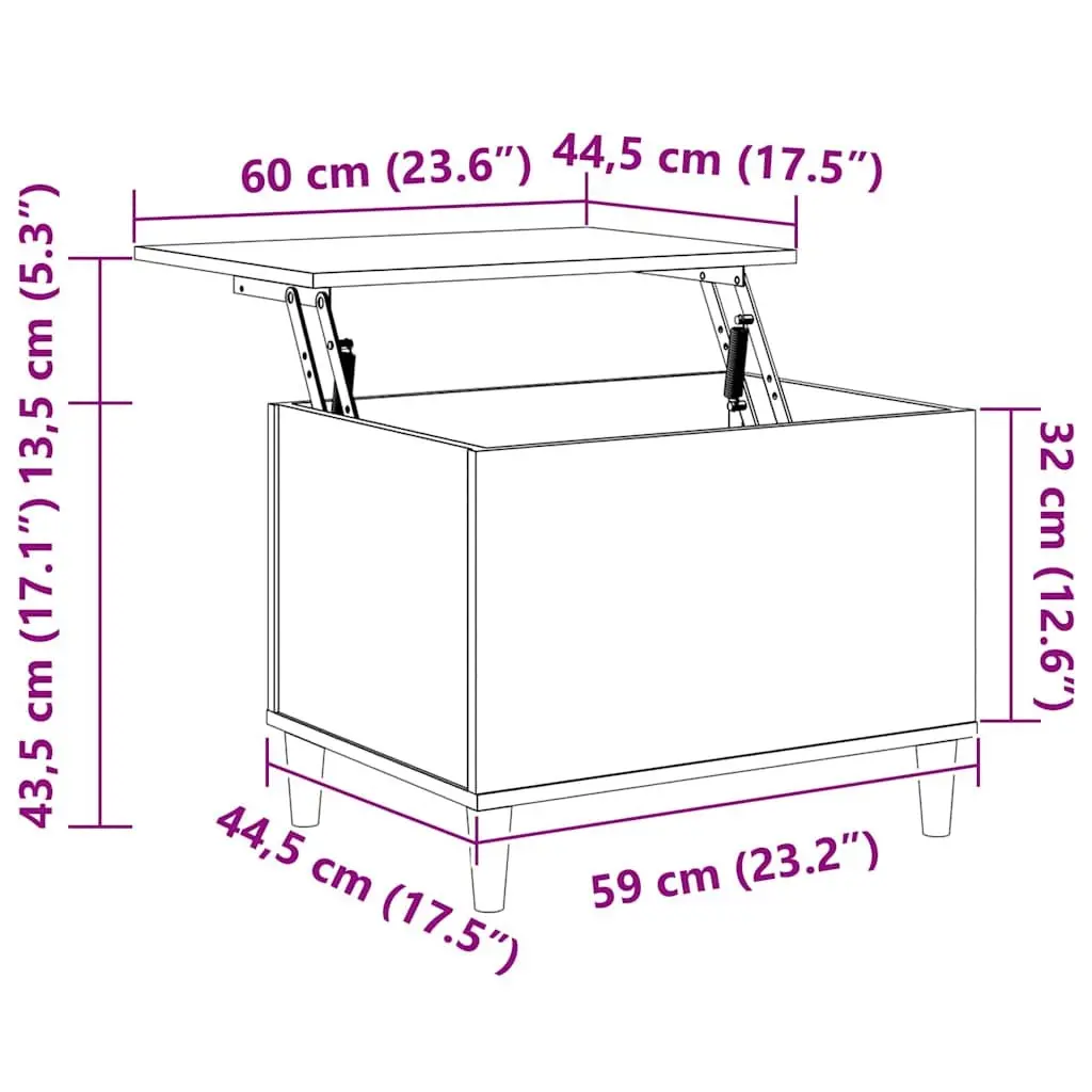 Lift-Top Coffee Table Black 60x44.5x45 cm Hidden Storage Compartment Accent