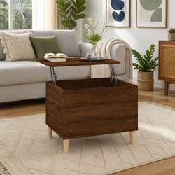 Coffee Table Brown Oak 60x44.5x45cm Lift Top Storage Engineered Wood Furniture