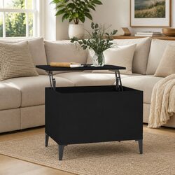 Lift-Top Coffee Table Black Modern Living Room Accent Storage Engineered Wood