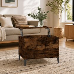 Lift-Top Coffee Table Smoked Oak Brown Engineered Wood Storage Accent Living