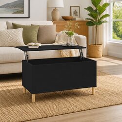 Lift Top Coffee Table Black Engineered Wood Storage Compartment Living Room