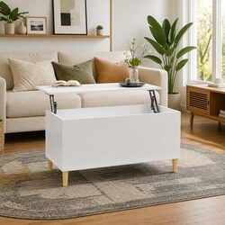 Coffee Table Lift Top White High Gloss 90x44.5x45cm Hidden Storage Compartment