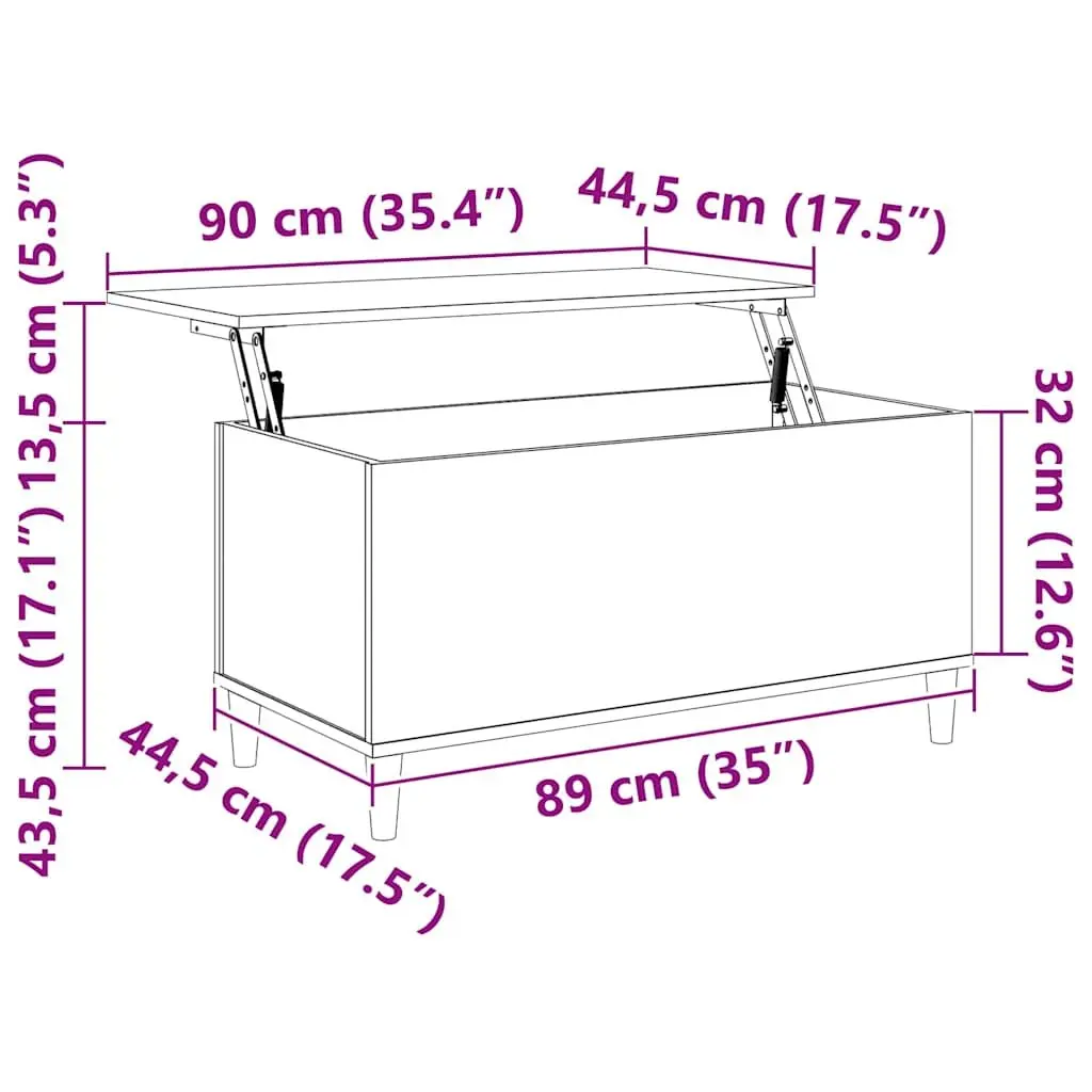 Coffee Table Lift Top White High Gloss 90x44.5x45cm
