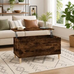Lift Top Coffee Table Smoked Oak Brown Engineered Wood Hidden Storage Organizer