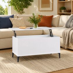 Lift-Top Coffee Table White 90x44.5x45 cm Storage Compartment Engineered Wood