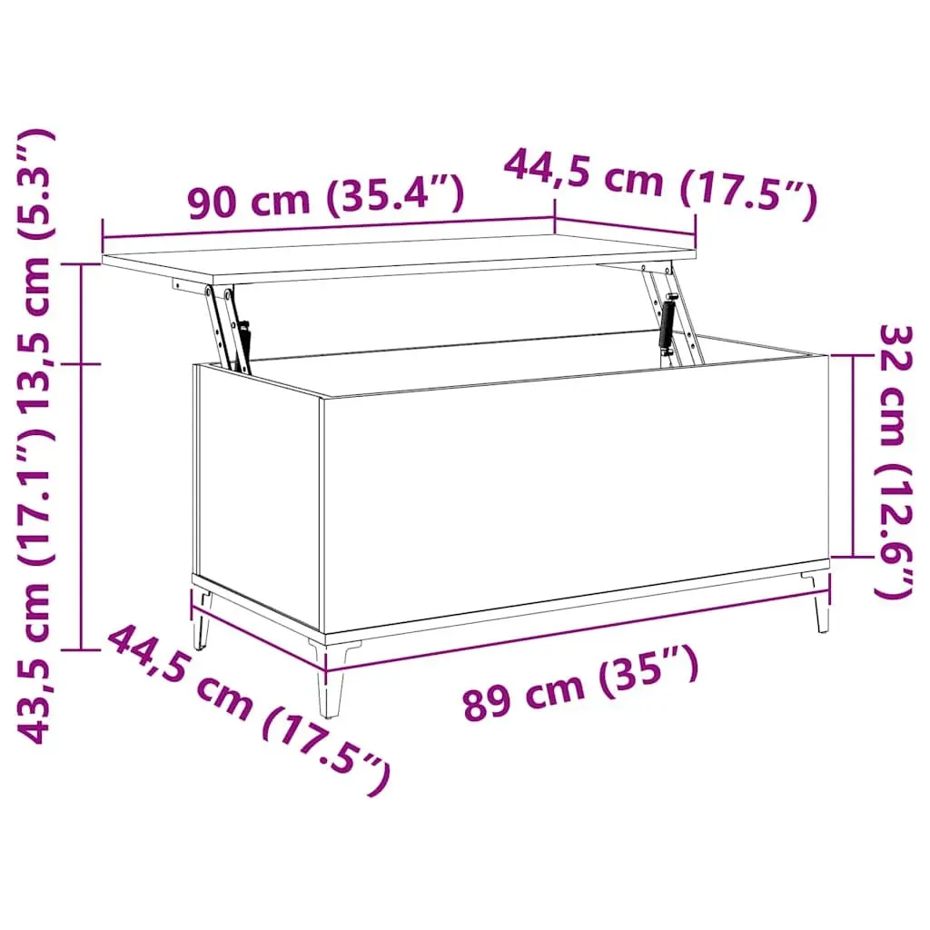 Lift-Top Coffee Table White 90x44.5x45 cm Storage Compartment Engineered Wood