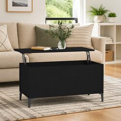 Lift-Top Coffee Table Black Engineered Wood Storage Compartment Living Room