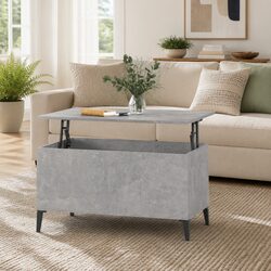 Lift-Top Coffee Table Grey Engineered Wood Storage Compartment Living Room