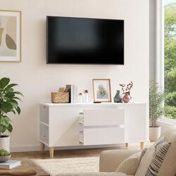TV Cabinet White 102x44.5x50cm Engineered Wood Storage Unit Scandinavian Design