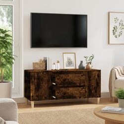 TV Cabinet Smoked Oak 102x44.5x50 cm Storage Unit 4 Compartments 2 Drawers
