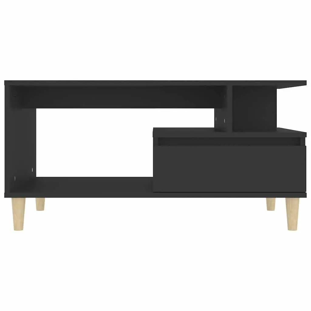 Coffee Table Black Engineered Wood with Drawer Storage Compartments