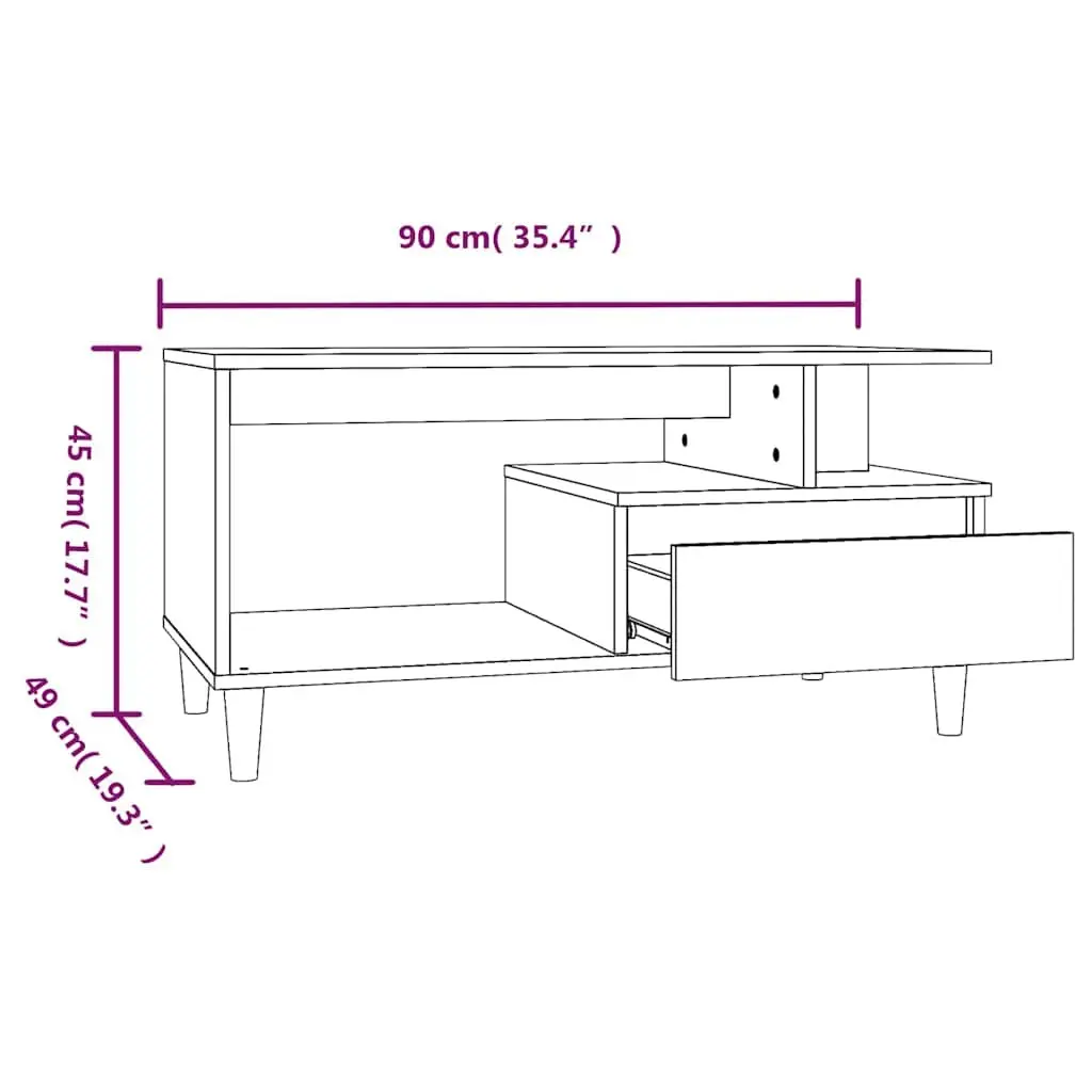 Coffee Table Black Engineered Wood with Drawer Storage Compartments