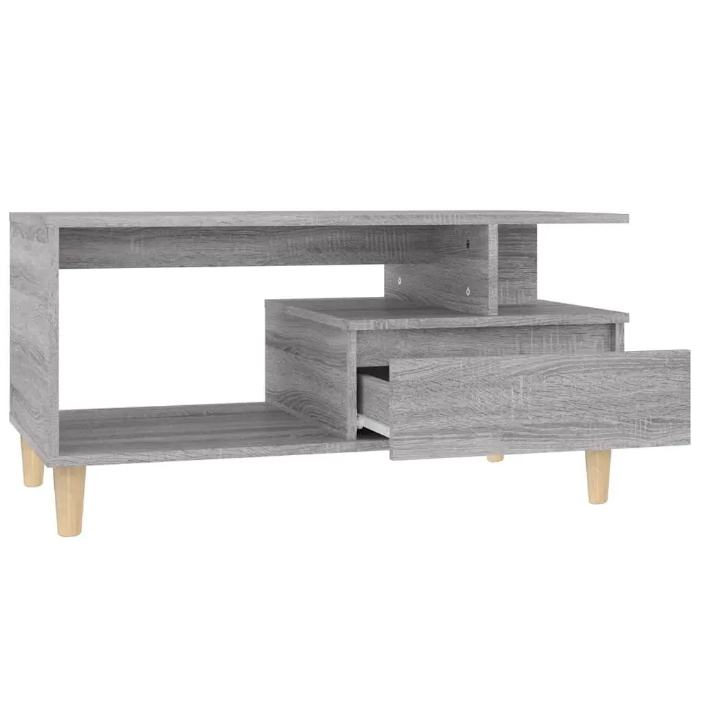 Coffee Table Grey Engineered Wood 90x49x45cm Open Compartment Drawer Storage
