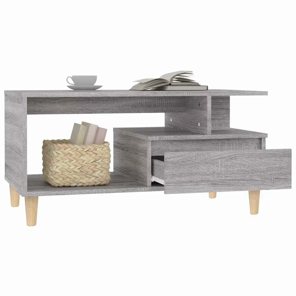 Coffee Table Grey Engineered Wood 90x49x45cm Open Compartment Drawer Storage