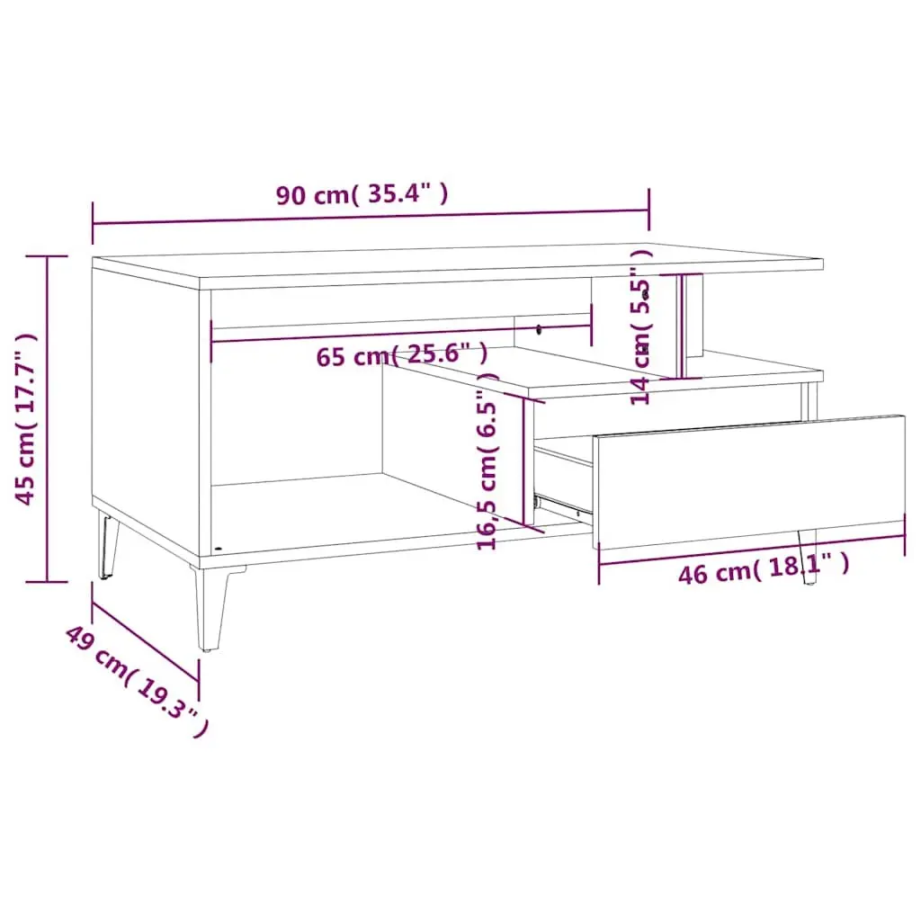 Coffee Table Engineered Wood Brown Oak 90x49x45 cm Living Room Furniture