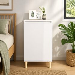 Bedside Cabinet White High Gloss 40x35x70cm Nightstand Storage Table Wooden Legs