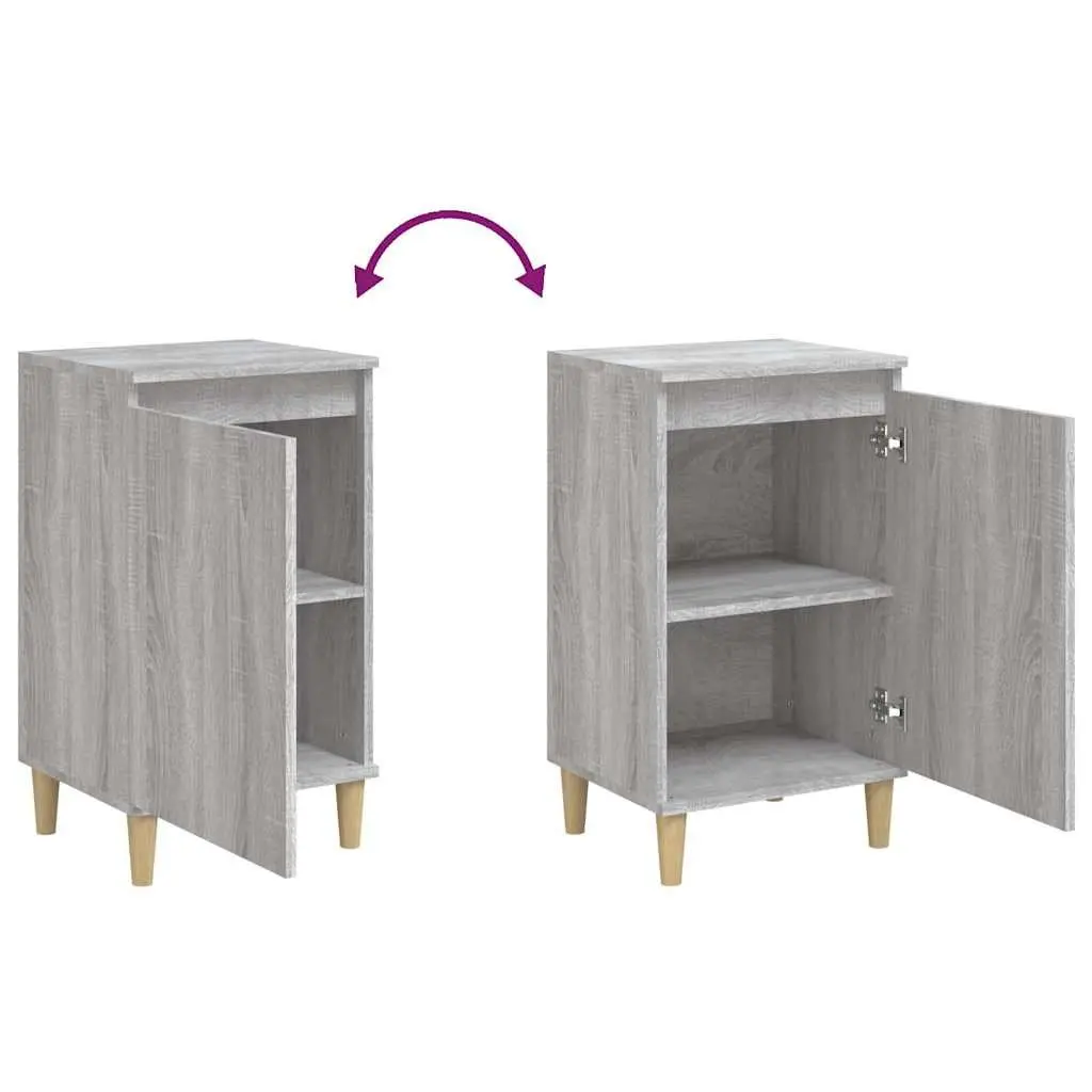 Bedside Cabinet Grey Engineered Wood 2 Compartment Door Storage