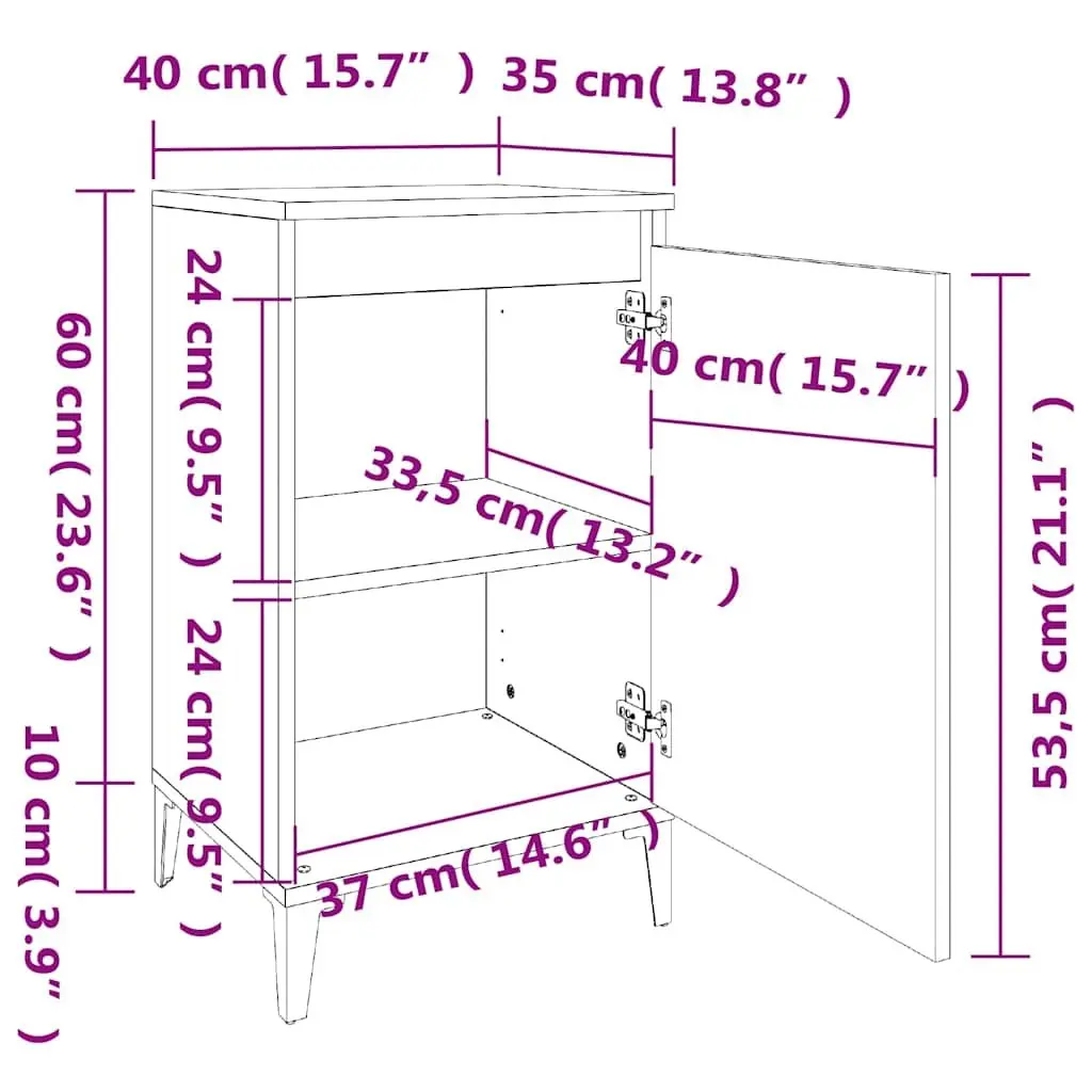 Bedside Cabinet White 40x35x70cm Nightstand with Door Storage