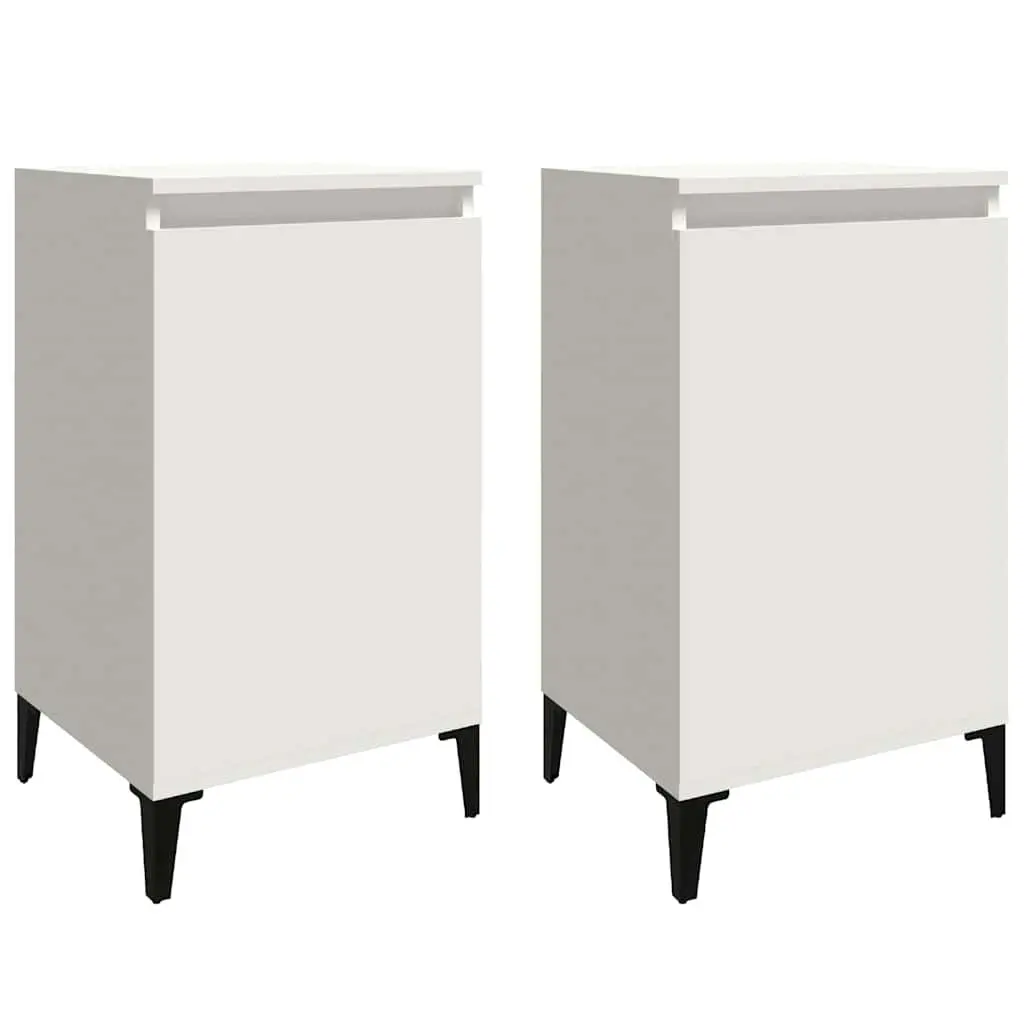 Bedside Cabinets 2 pcs White Nightstands Engineered Wood with Door