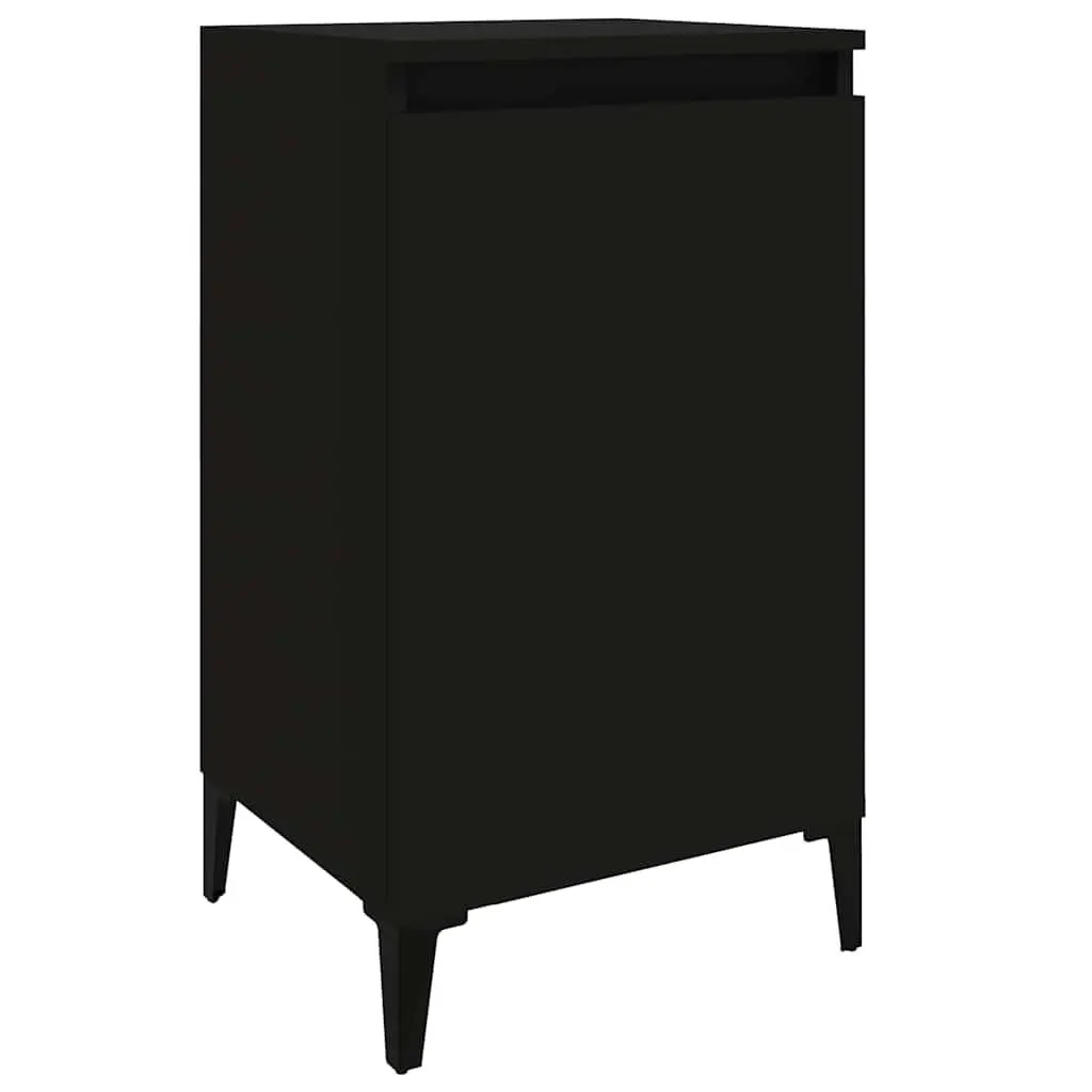 Bedside Cabinets 2 pcs Black Nightstand with Door Storage Engineered Wood Metal Legs