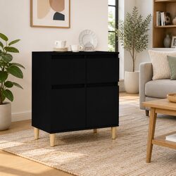 Sideboard Black 60x35x70 cm Storage Cabinet 2 Drawers 2 Doors Engineered Wood