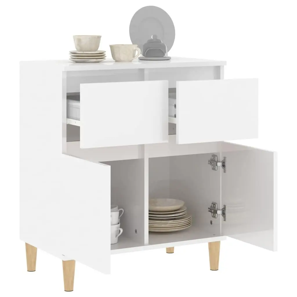 Sideboard High Gloss White Storage Cabinet 60x35x70cm Drawers Compartments