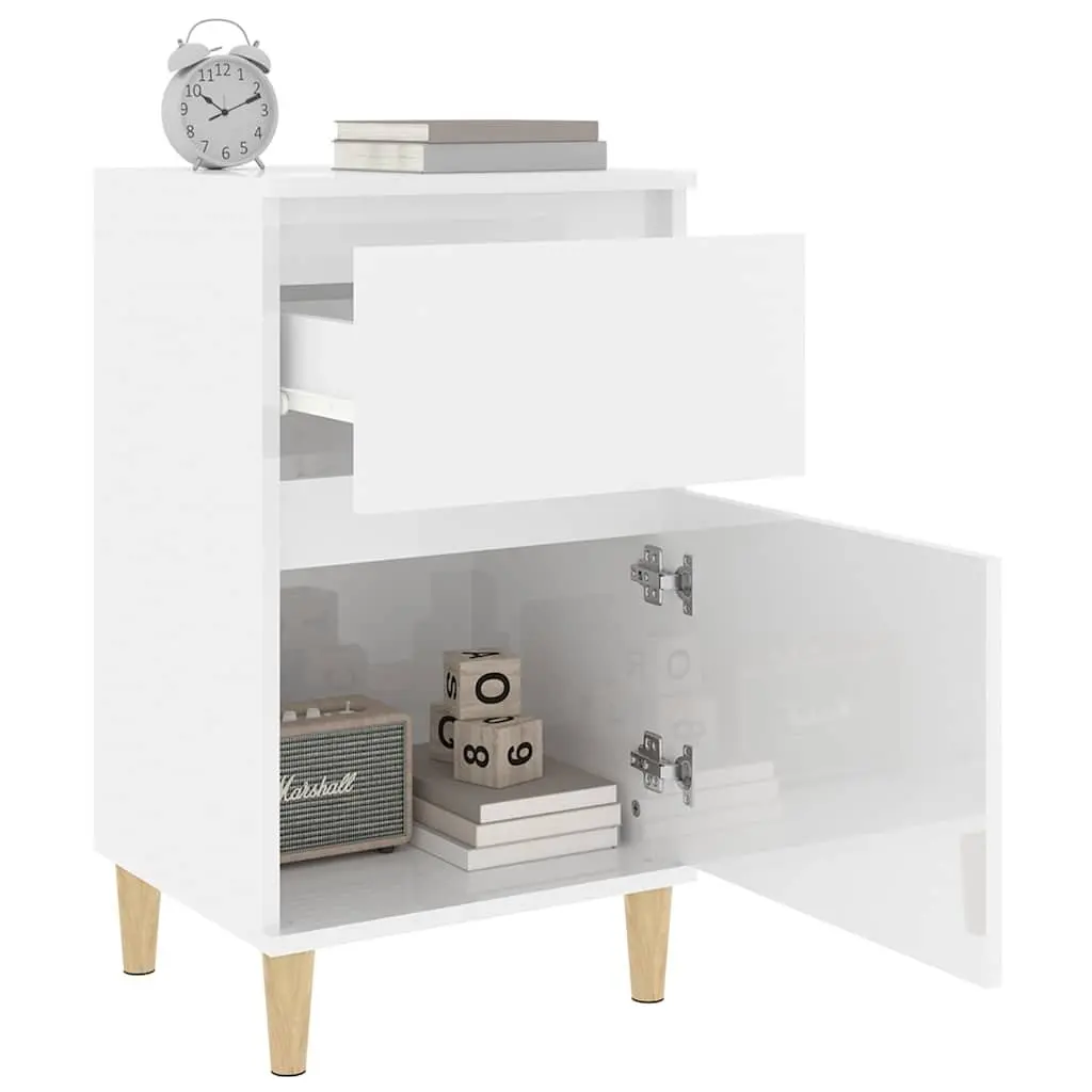 Bedside Cabinets 2 pcs High Gloss White Storage Nightstand Furniture Set