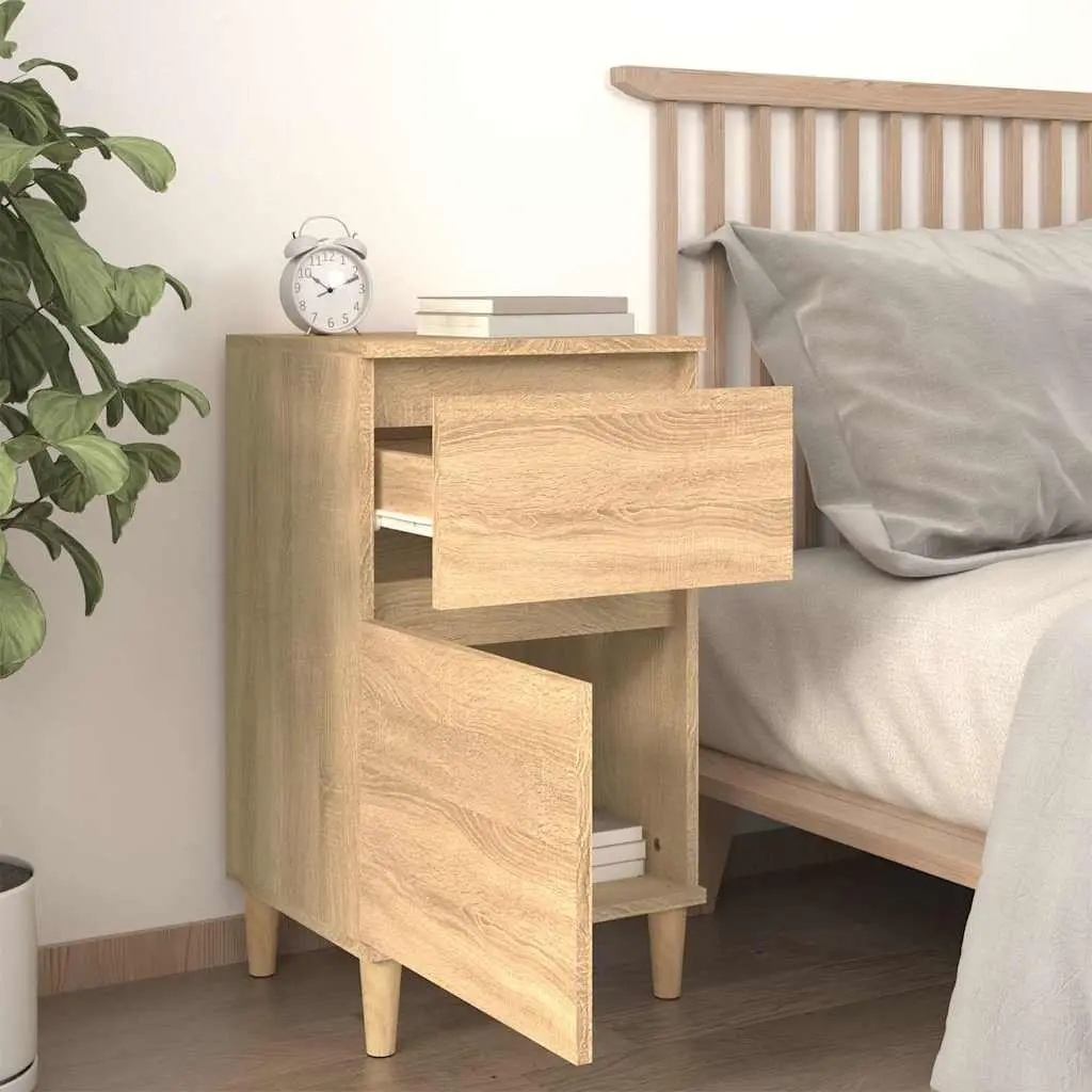 Bedside Table Cabinet Brown Storage Nightstand Engineered Wood 40 x 35 x 70 cm