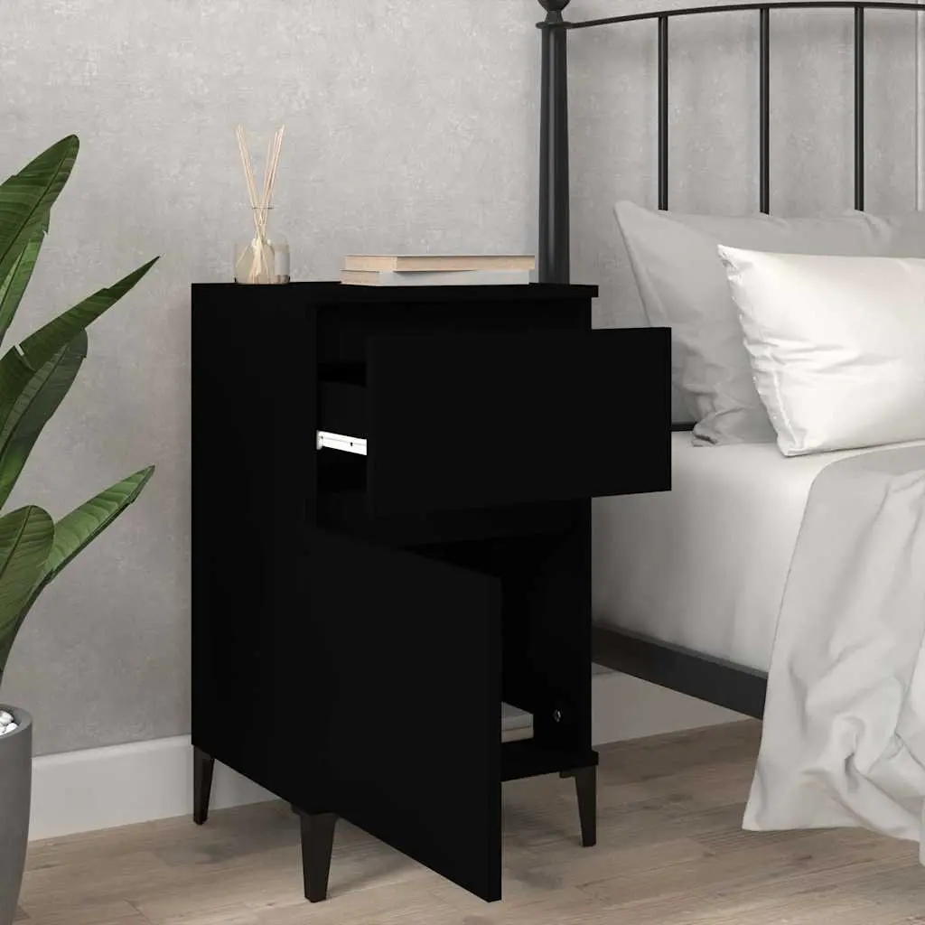 Bedside Cabinet Black Storage Organiser 40x35x70cm
