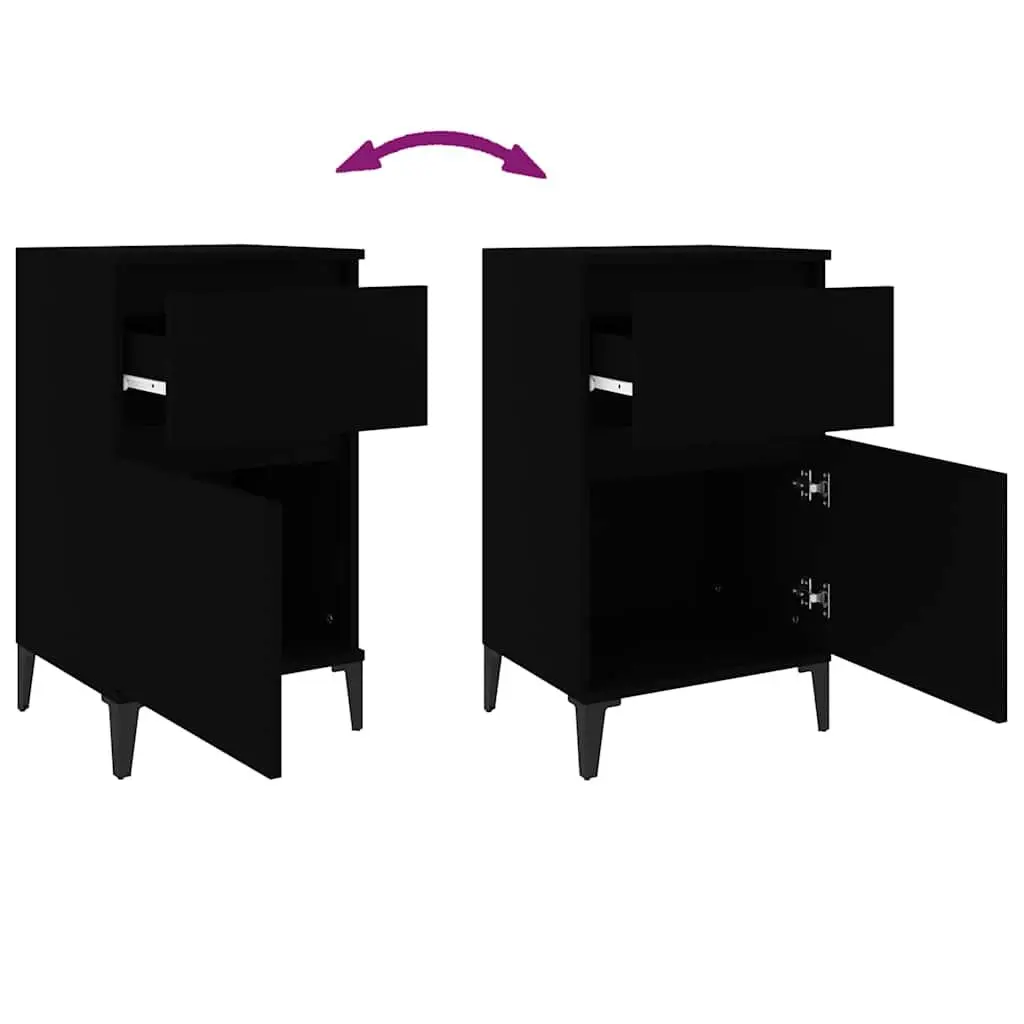 Bedside Cabinet Black Storage Organiser 40x35x70cm