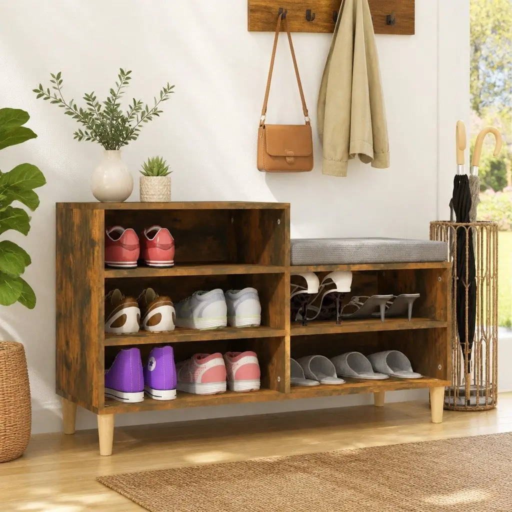 Shoe Cabinet 5 Compartments Brown Engineered Wood Storage Organiser