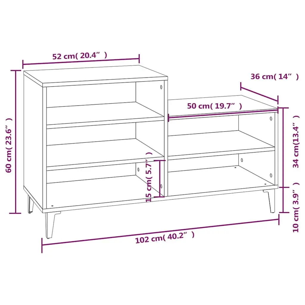 Shoe Cabinet Engineered Wood 102x36x60cm Grey 5 Shelves Storage Rack Organiser