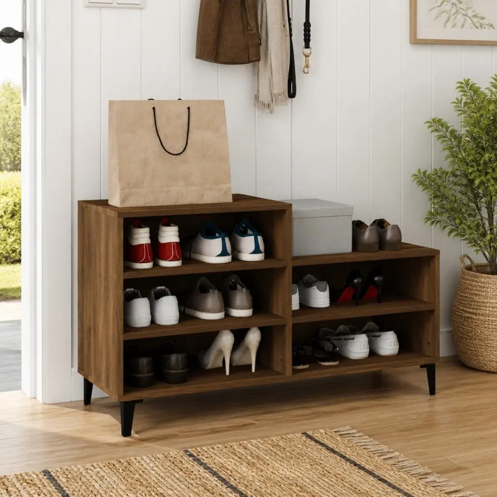 Shoe Cabinet Brown Oak Engineered Wood 102x36x60cm Storage Rack 5 Shelves