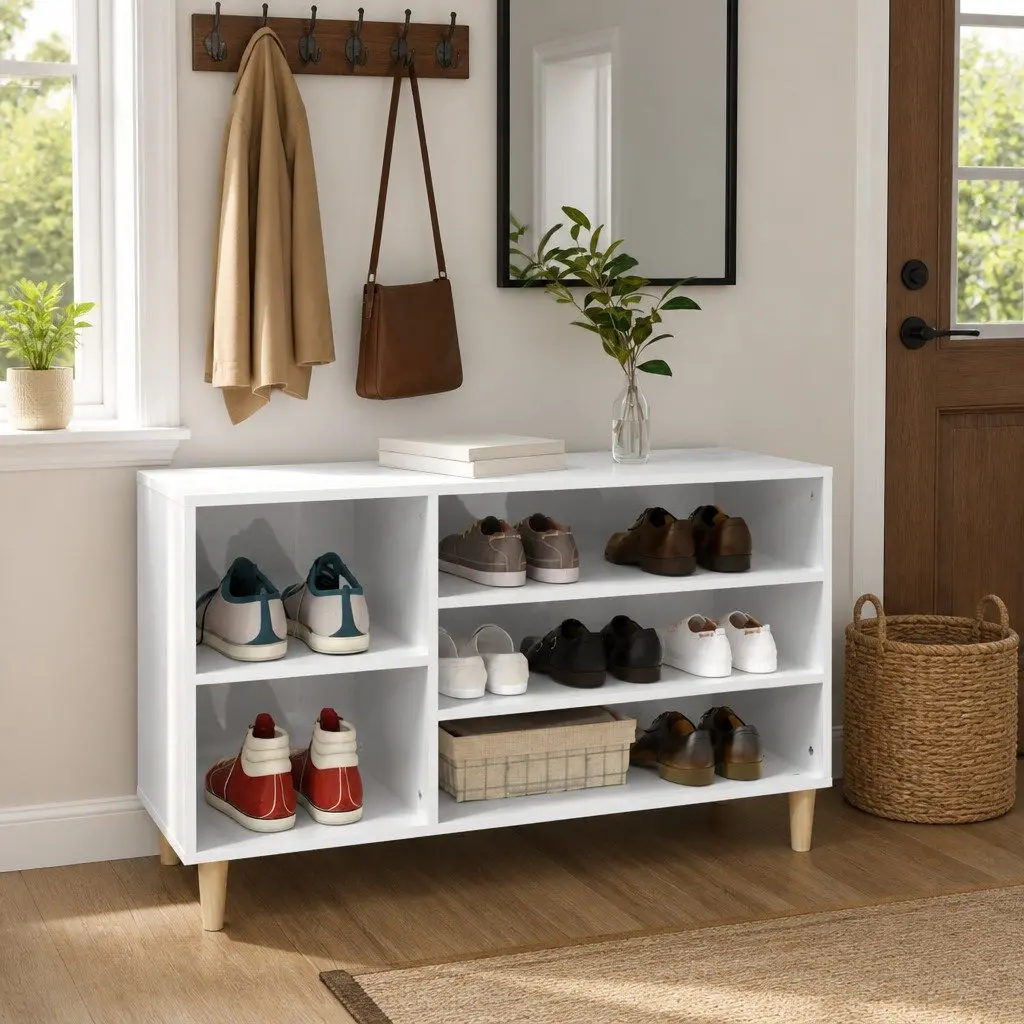 Shoe Cabinet Storage Organiser High Gloss White Engineered Wood 102W x 36D x 60H cm
