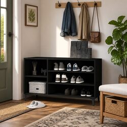 Shoe Cabinet Black 102x36x60 cm Storage Organiser Engineered Wood Hallway