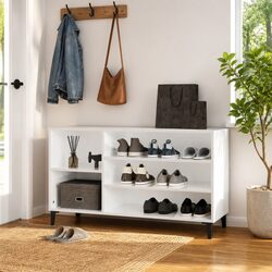 Shoe Cabinet Storage White High Gloss Wooden Hall Wardrobe Organiser Stand Rack