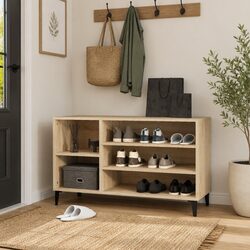 Shoe Cabinet Engineered Wood Storage Organiser Hall Beige Furniture Unit