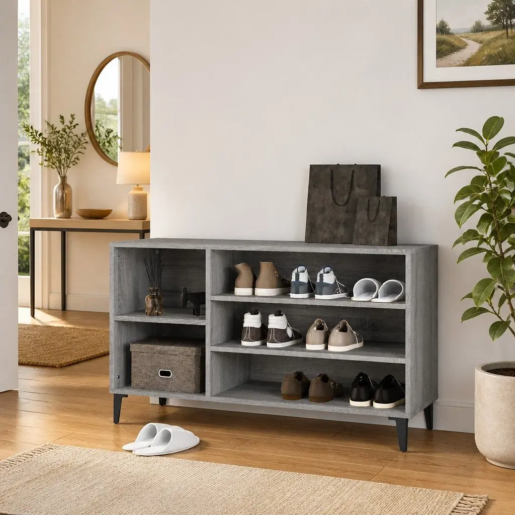 Shoe Cabinet Engineered Wood Storage Organiser Grey 102W x 36D x 60H cm