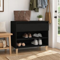 Shoe Cabinet Storage Organiser Black Engineered Wood 70x36x60cm Hall Cupboard