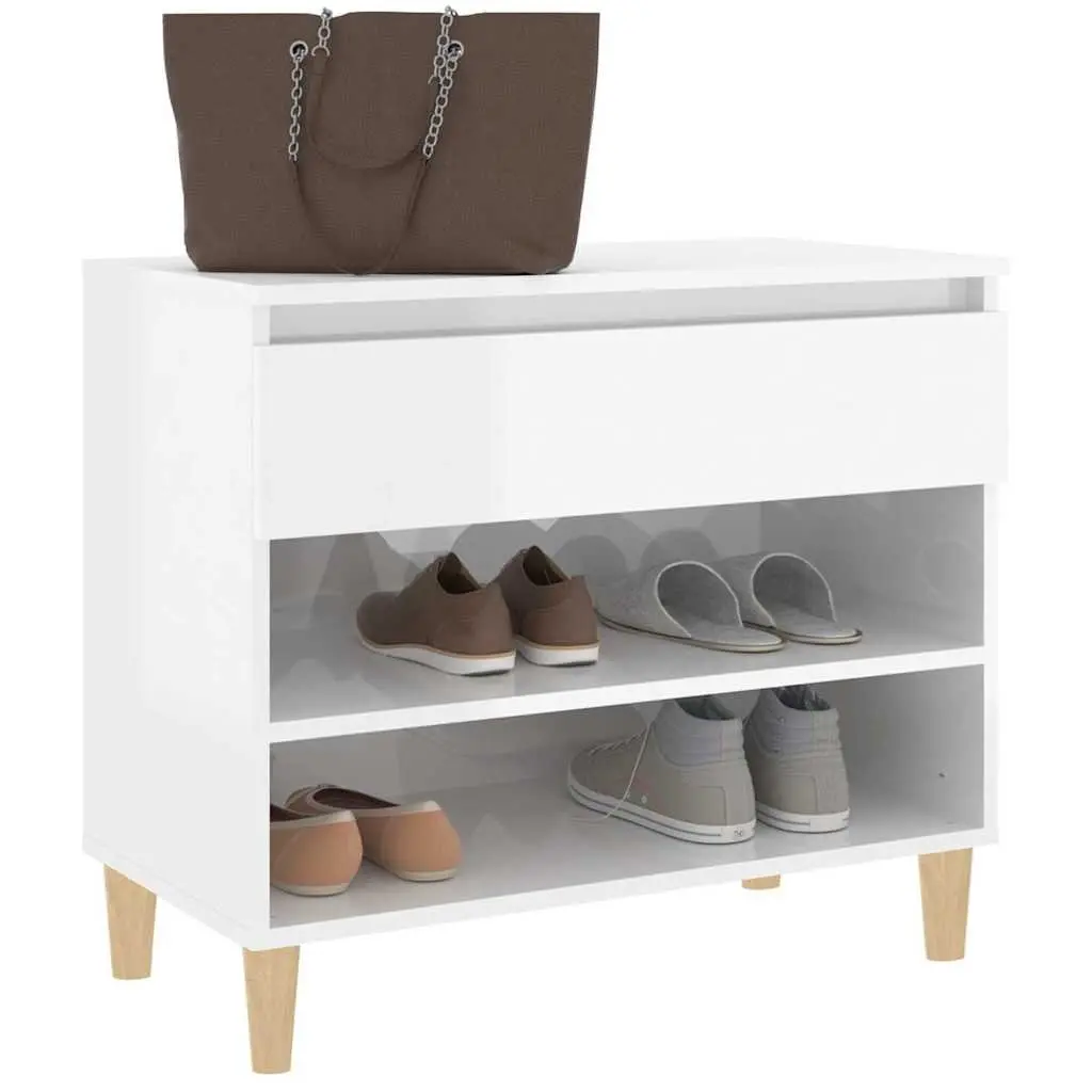 Shoe Cabinet High Gloss White Organiser 2 Compartments Engineered Wood