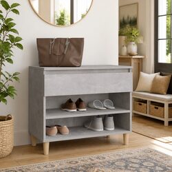 Shoe Cabinet Grey Storage Organiser Engineered Wood Hallway Furniture 70x36x60cm